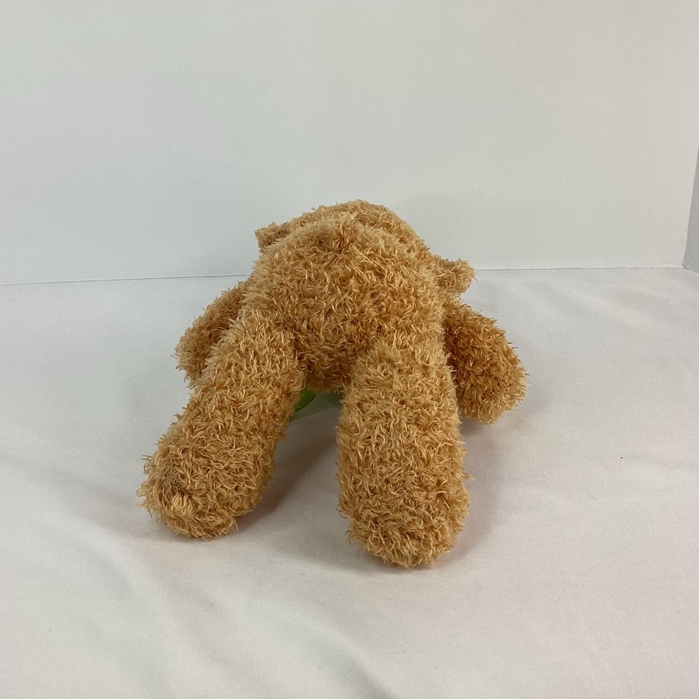 Teddy Bear Plush Tan Curly Textured Fur Green Ribbon 10” Stuffed Animal Toy - Picture 5 of 7